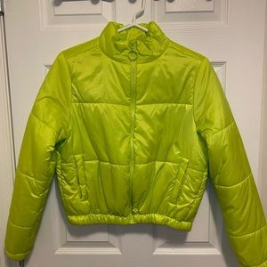 Bright green cropped puff jacket